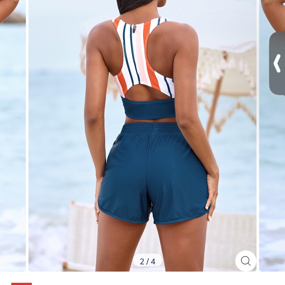 Striped Racerback Swim Set - Blue and Orange
